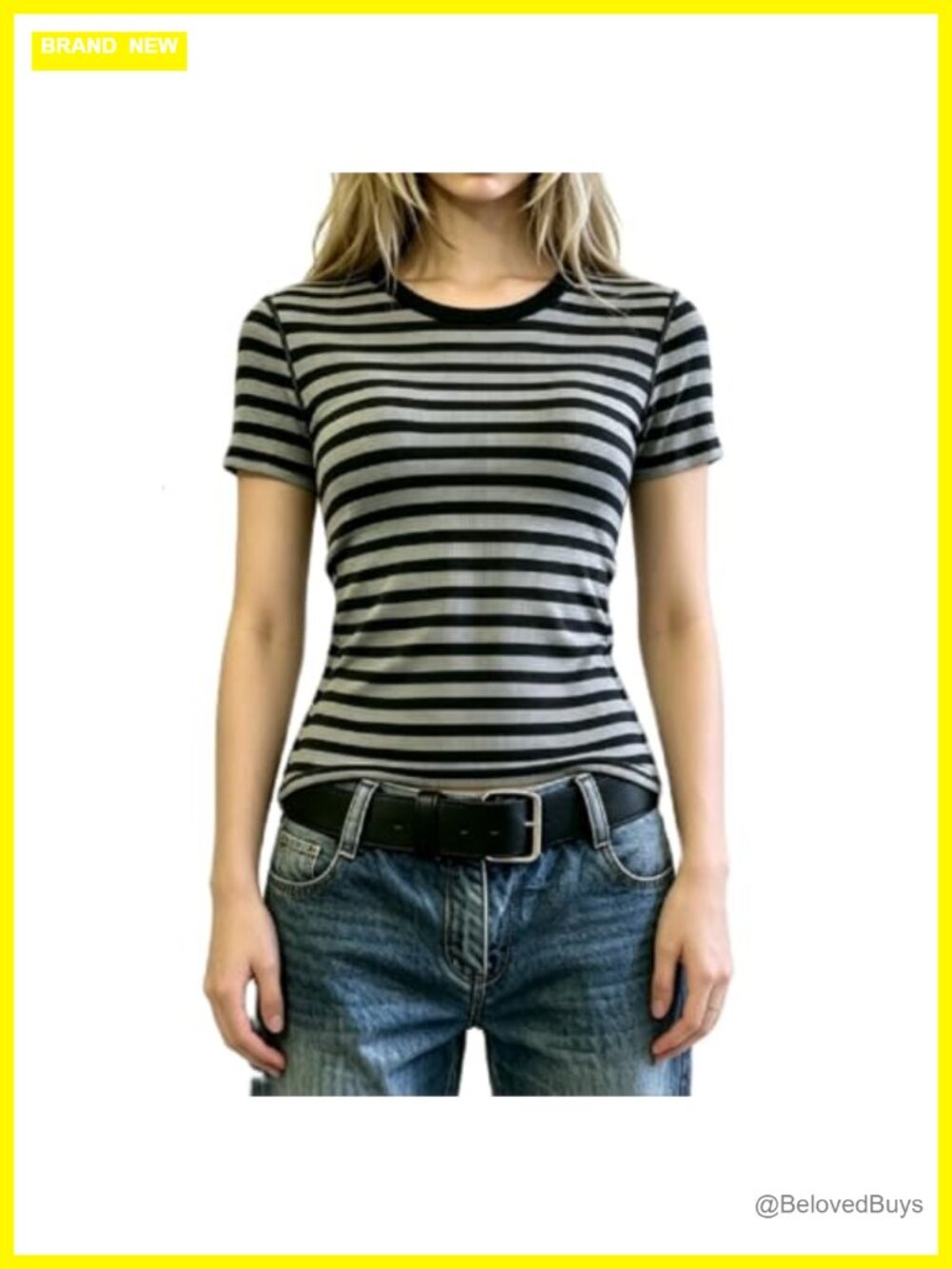Y2K Striped Short Sleeve T-Shirt Crew Neck Retro Tee Summer Night Out Top